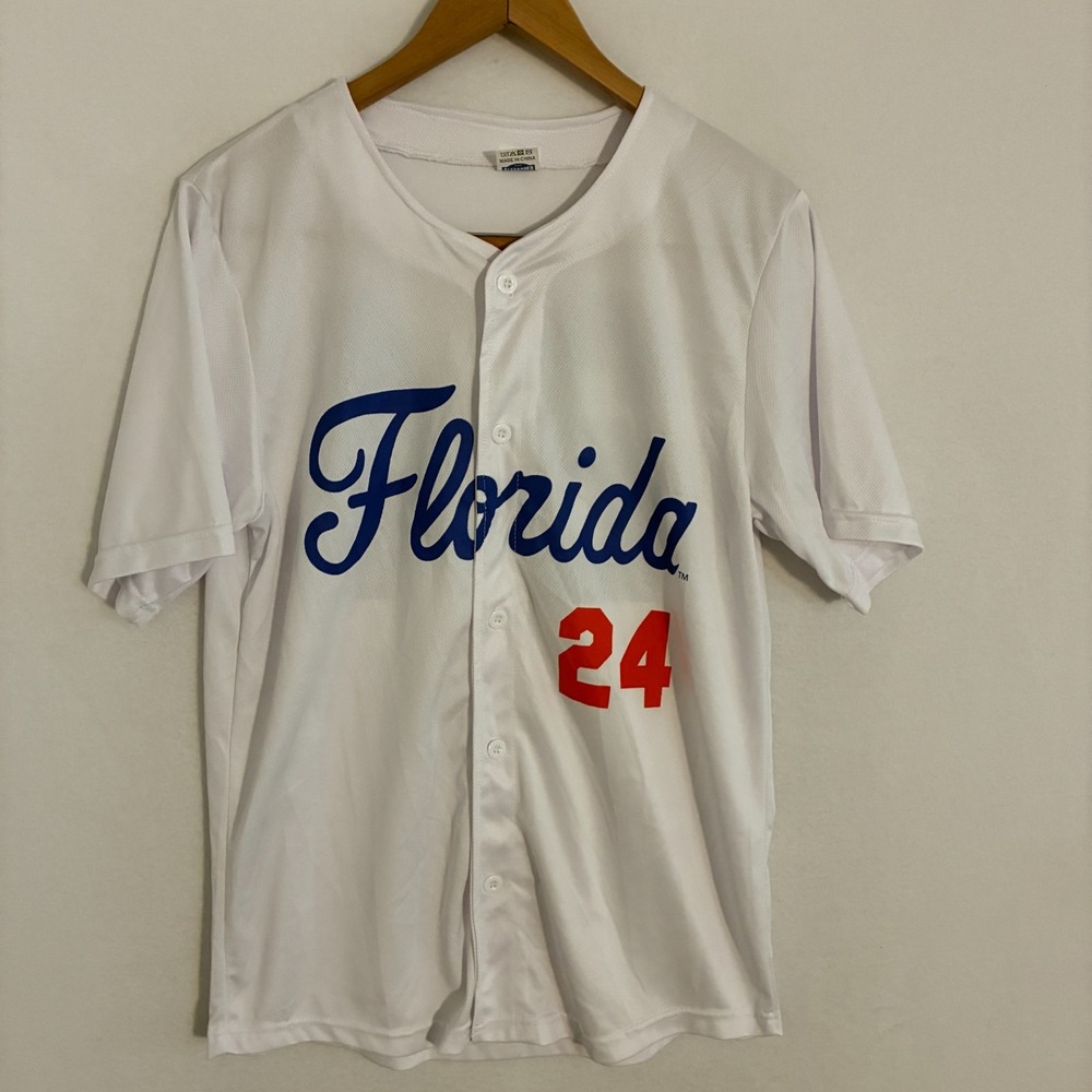 Florida #24 Baseball Jersey Mens Size M White Button Up Lightweight